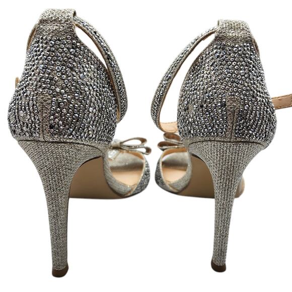 Silver Stone Studded Princess Bow Embellished Strappy Stiletto Pumps Heels 7.5 - Picture 4 of 11